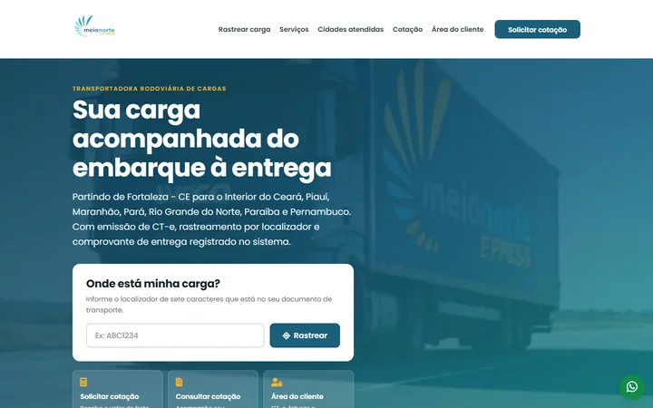 Página inicial da Meio Norte Express
