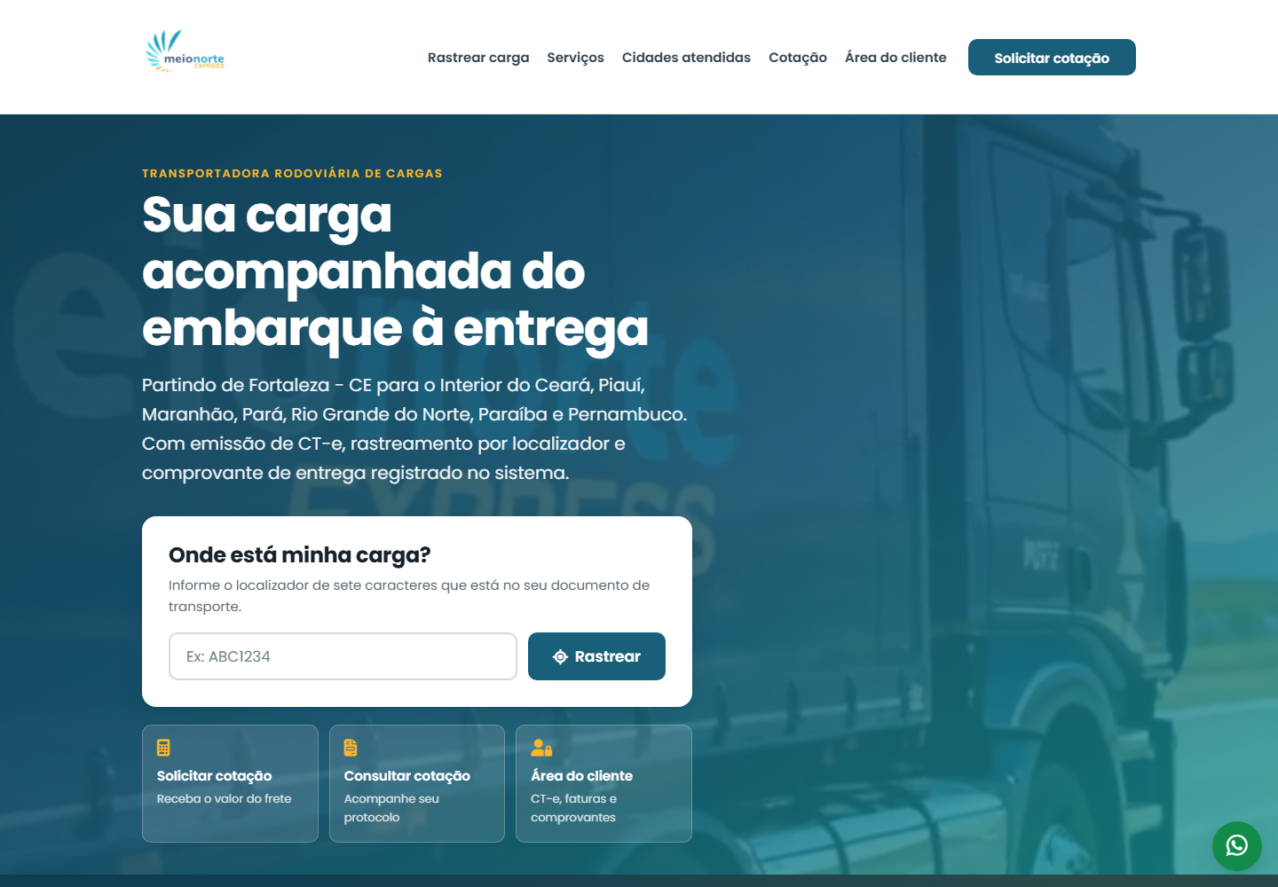 Página inicial da Meio Norte Express