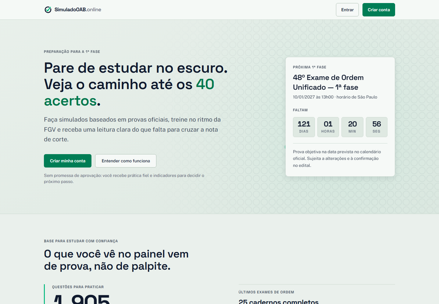 Página inicial do Simulado OAB